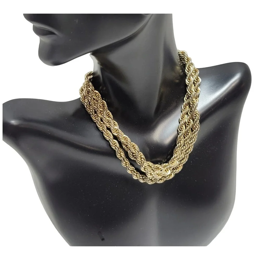 14K Gold Plated Opera Length Rope Twist Braided Spiral Necklace 29